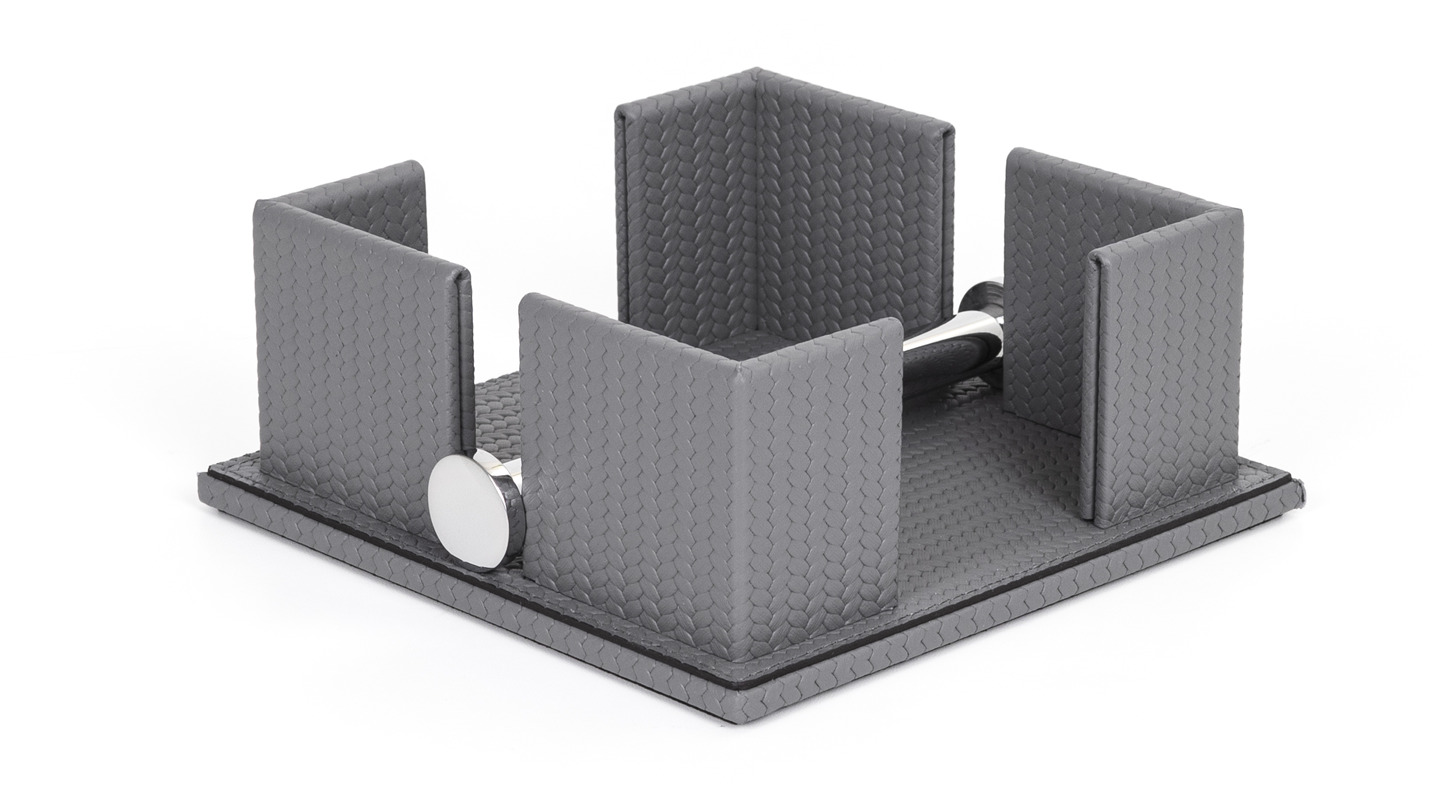 Салфетница - 16X16XH7 см / металл-отделка_сатин-латунь / плетеная кожа_кофейный