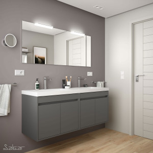 84997 SALGAR Комплект мебели для ванной NOJA 1400 4 дв. СЕРЫЙ МАТОВЫЙ + Раковина + Зеркало + Свет Мэтт Грей