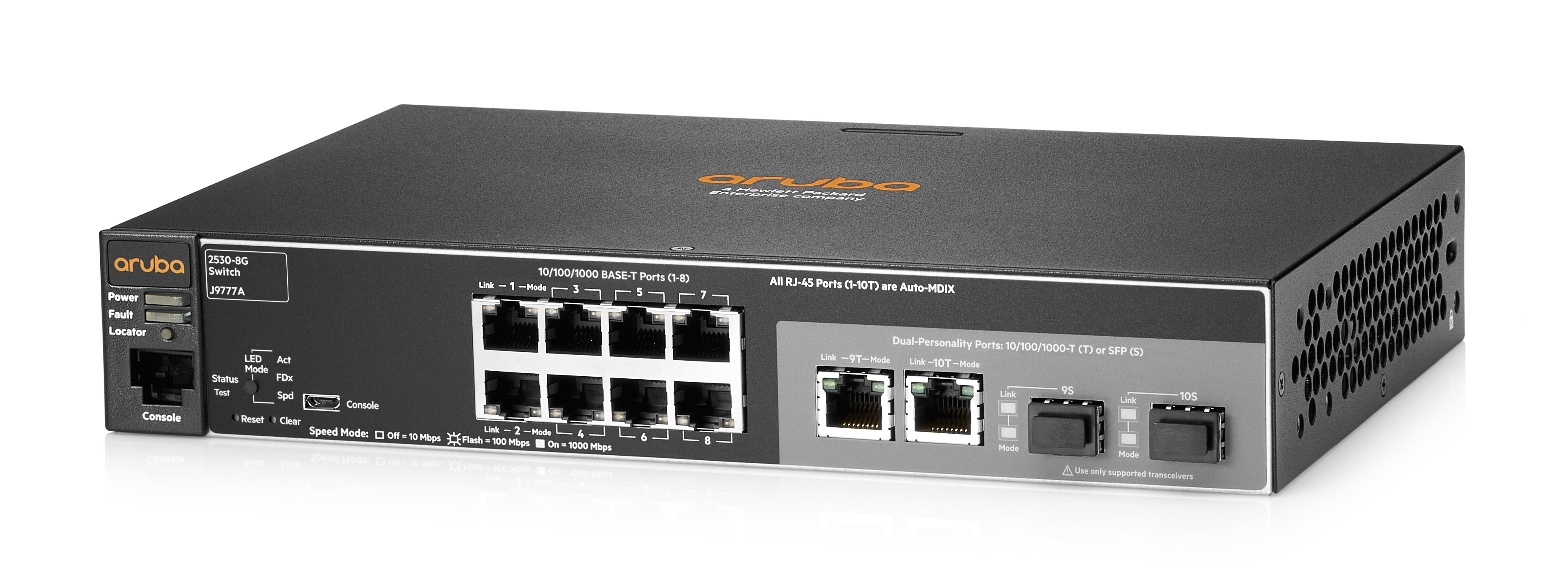 J9777A#ABB Aruba 2530 8g switch (managed, l2, 8*10/100/1000 + 2*10/100/1000 or sfp, fanless design, rackmount 19”) HP Enterprise Santreyd  - Вид №1