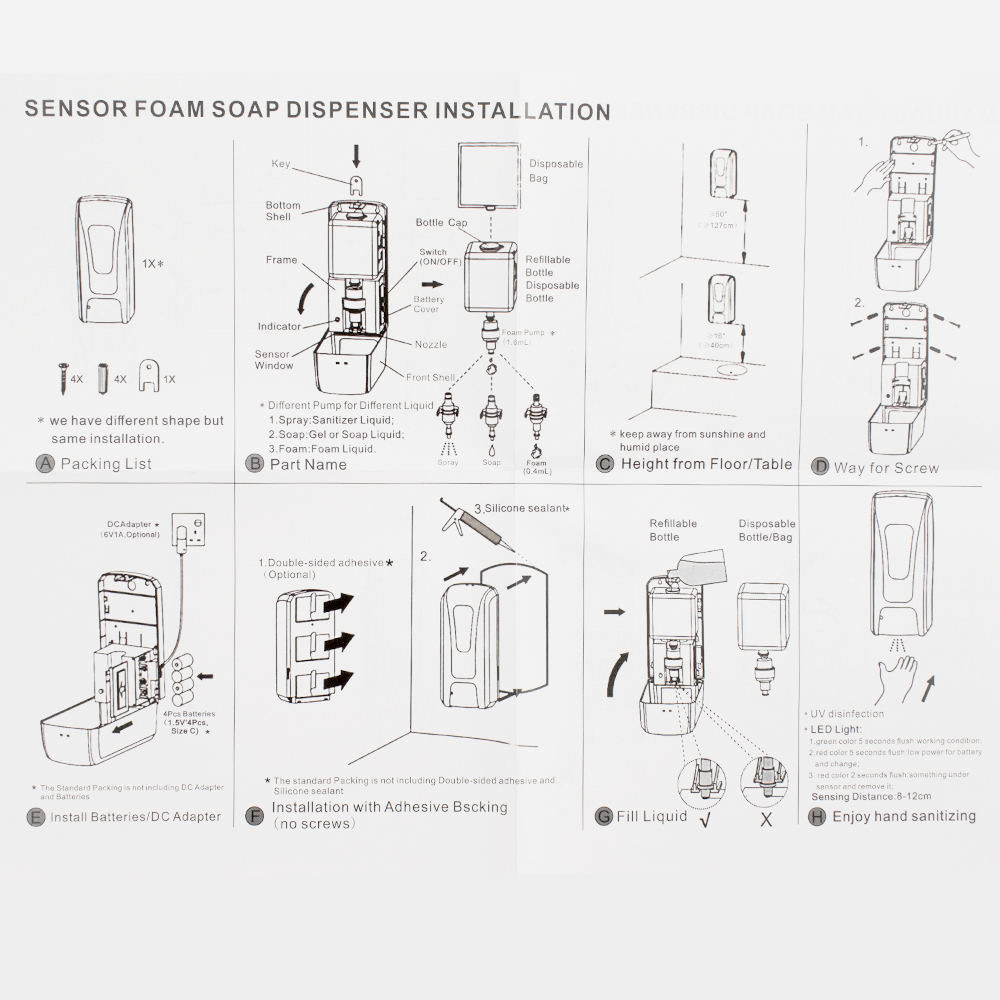 GFmark - Дозатор СЕНСОРНЫЙ, ПЕНА, пластик АБС, БЕЛЫЙ, большой, с окошком, 1000 мл, код: 718  - Вид №6