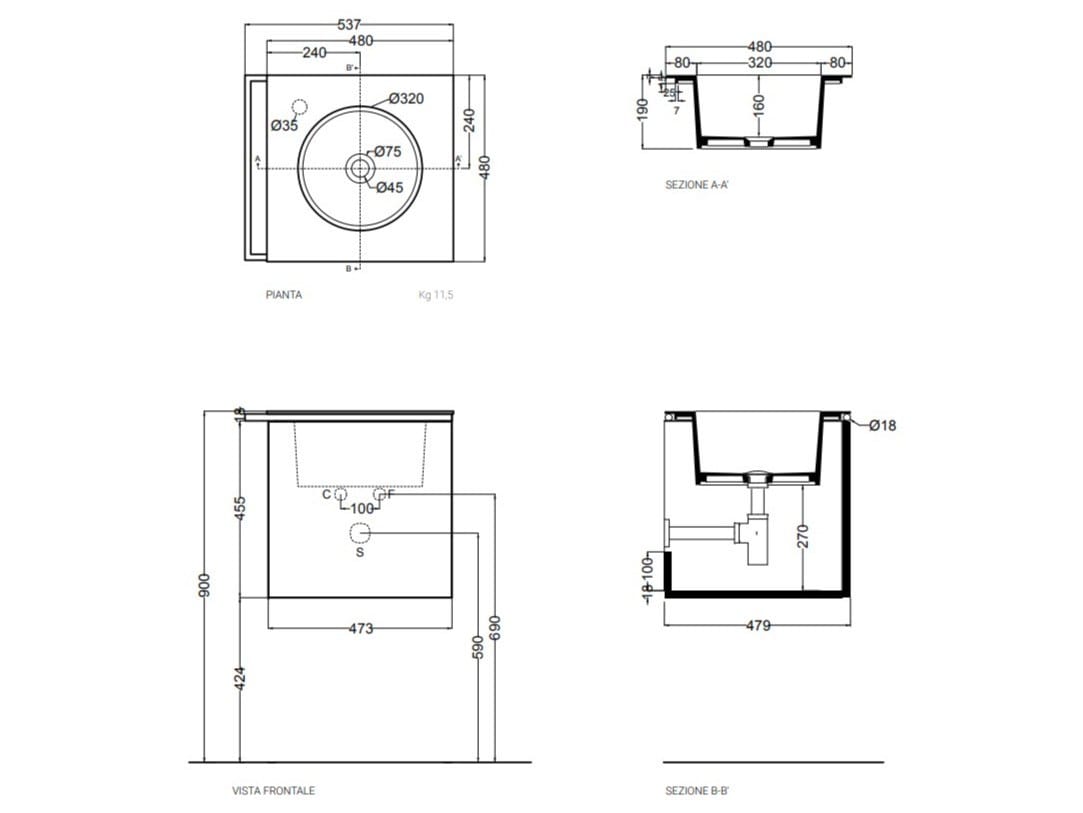 Столешница из цельного дерева со встроенной раковиной COLAVENE 20.20 Skyland ARCH-00106413 - Вид №3