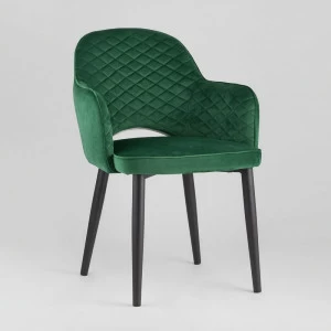 Стул с подлокотниками мягкий изумрудный с черными металлическими ножками "Венера диамант" STOOL GROUP ДИЗАЙНЕРСКИЕ 00-3881939 Зеленый