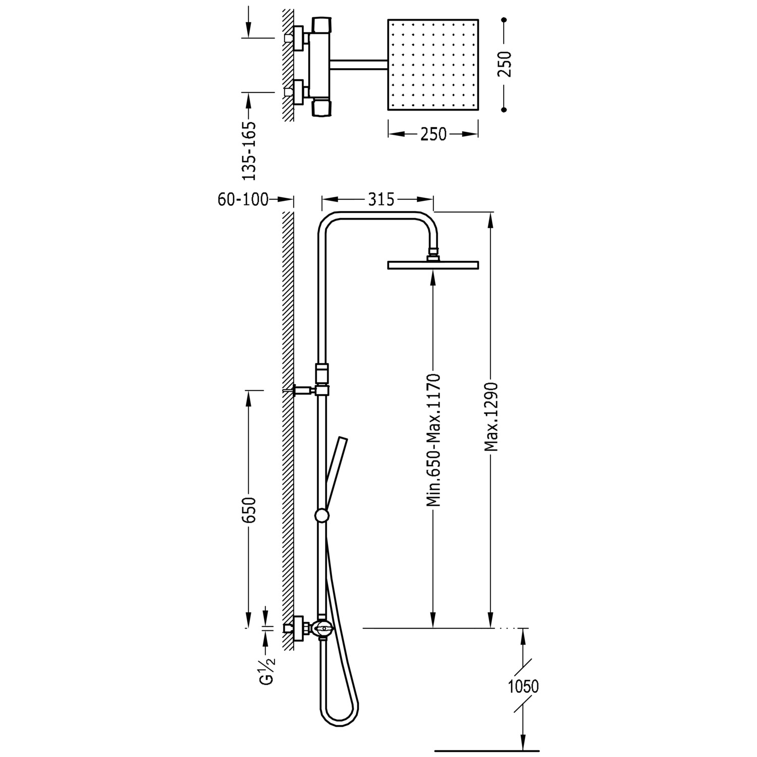 Двухходовой настенный термостатический смеситель для душа TRESMOSTATIC-190213 TRES Thermostatic - Вид №1