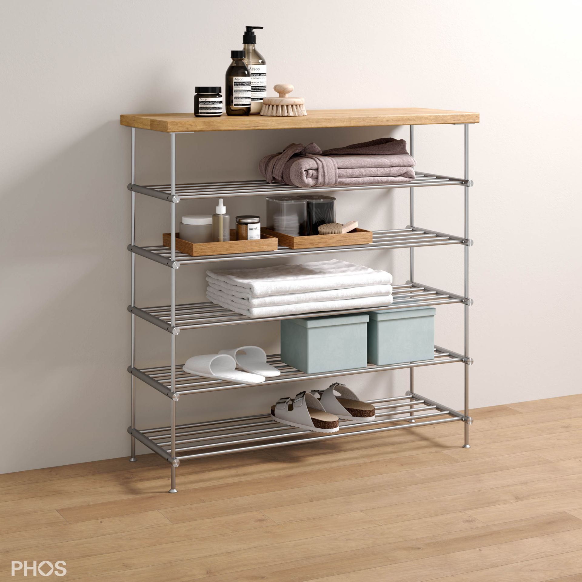 SBS600-5-Eiche Сервант с дубовыми полками, 1 поле, 5 уровней, ширина 65 см PHOS 