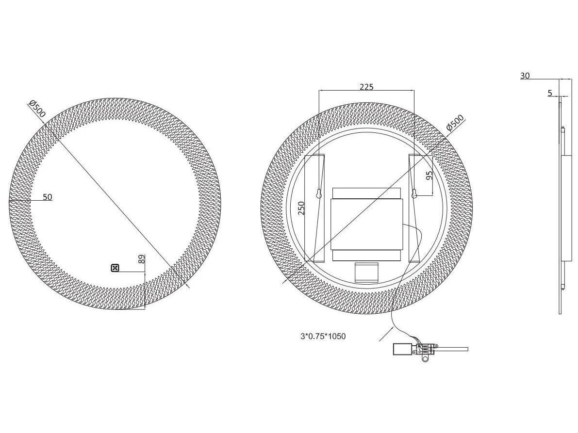 Алюминиевое круглое зеркало со встроенным настенным освещением CROSSWATER CANVASS ARCH-00030012 - Вид №3
