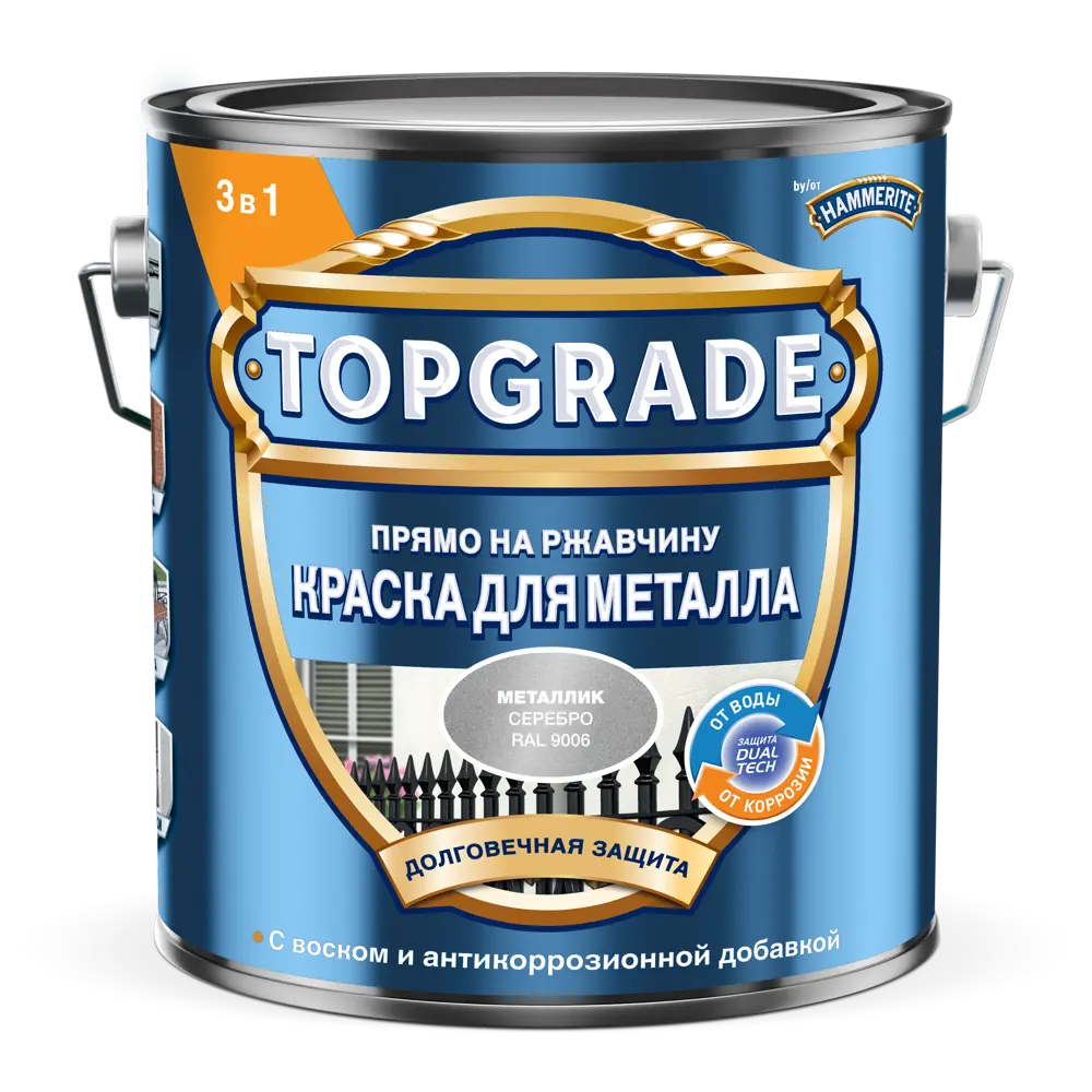 Грунт-эмаль по металлу 3 в 1 Topgrade гладкая цвет серебристый 2 л STLM-2068805 - Вид №1