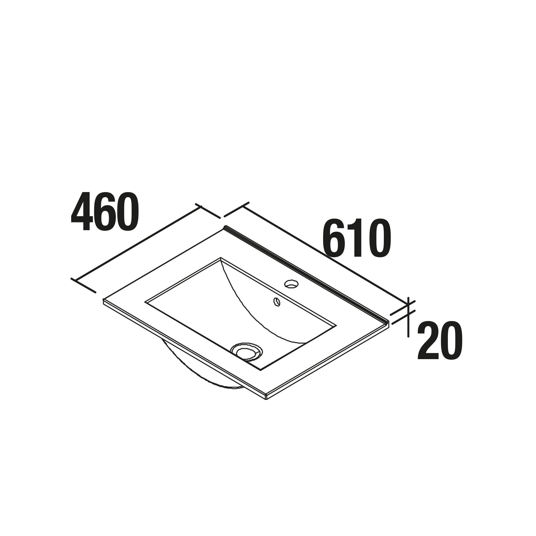 14711 SALGAR Раковина IBERIA 610 БЕЛЫЙ ФАРФОР 610 x 20 x 460 мм  - Вид №1