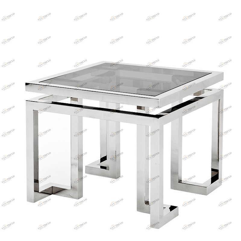 Журнальный столик квадратный со стеклянным топом 65 см Palmer от Eichholtz EICHHOLTZ  242390 Прозрачный;хром 