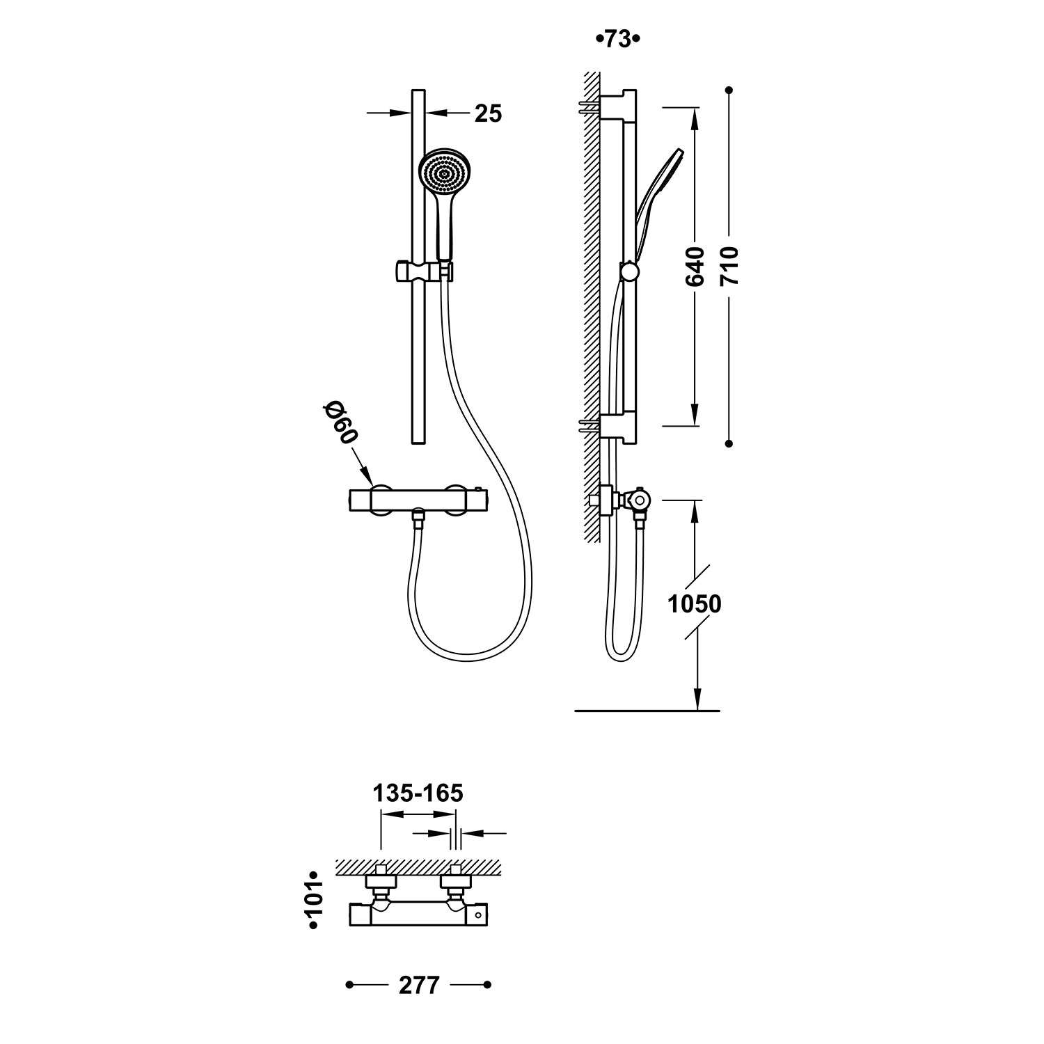 Комплект настенного термостатического смесителя для душа BASE PLUS-21619601 TRES - Вид №1
