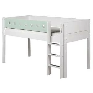 Кровать Flexa White с лестницей, 190 см, белая с мятным