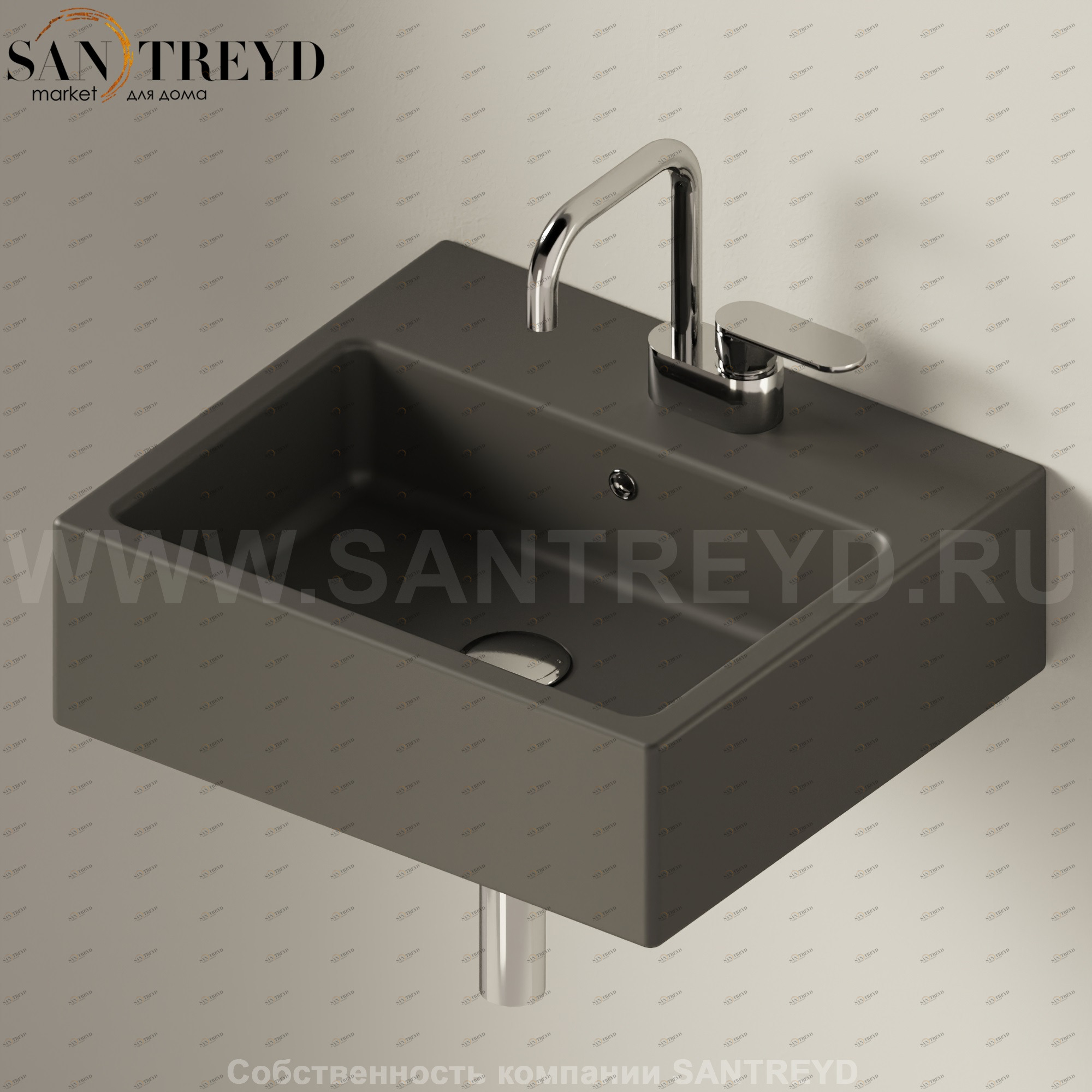 50587006 Подвесная раковина настенная прямоугольная Ceramica Flaminia Acquagrande черная