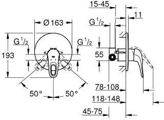 Смеситель для душа GROHE Eurostyle new (внешняя и встраиваемая части), хром (33635003) - Вид №1