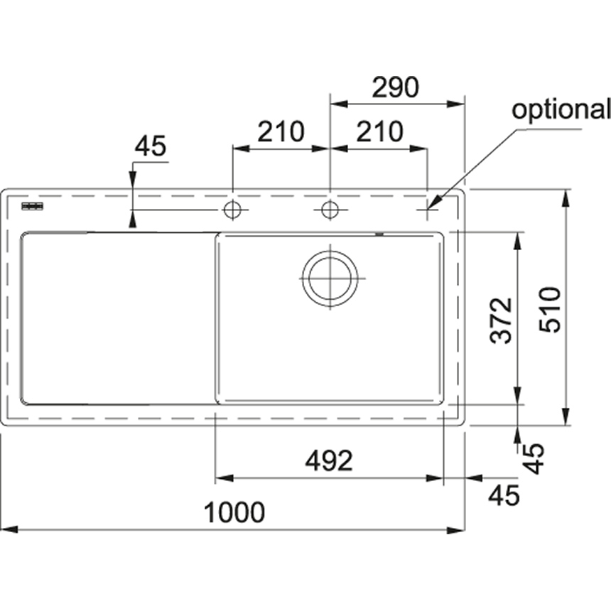 124.0335.855 Best, серия mythos, керамика, мойка mtk 611-100, установка сверху, вентиль-автомат, чаша справа, миндаль Franke Franke Mythos  - Вид №1