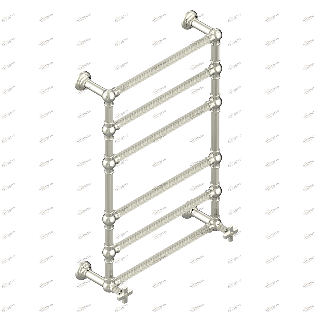 U9K-TWF6H2 Полотенцесушитель Традиционный каннелированный, 6 перекладин, 625 мм x 925 мм, водяной, с 2 декоративными крестовыми рукоятками Thg-paris Grand central с металлическими ручками-крестиками Никель U9K-TWF6H2 CAT.B