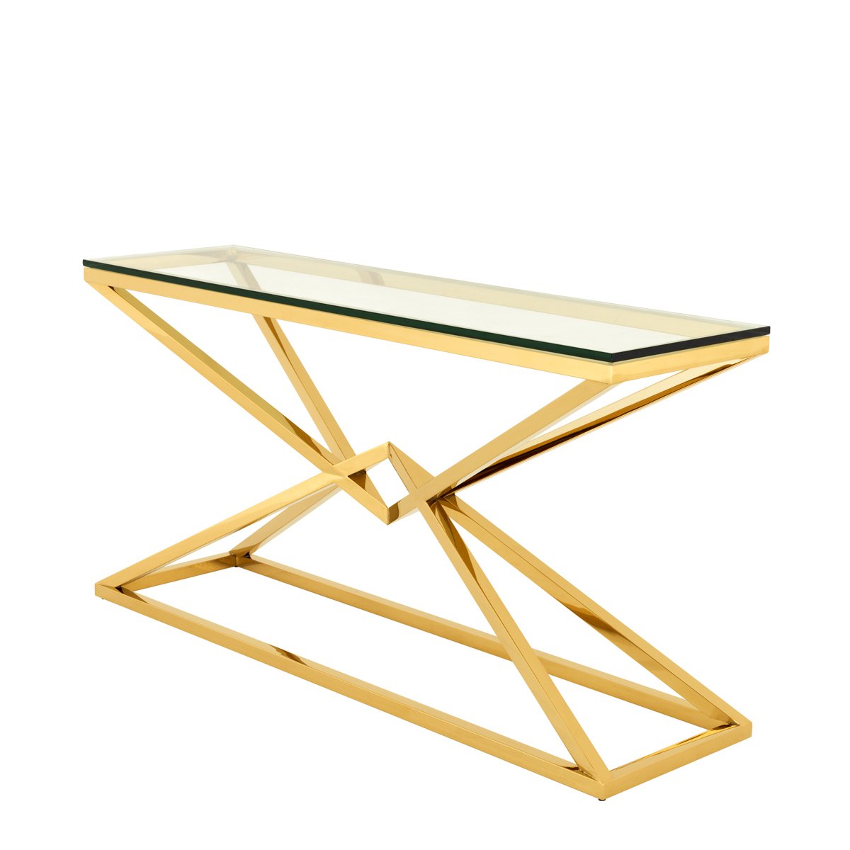 Консоль металлическая золотая со стеклянной столешницей Connor от Eichholtz EICHHOLTZ EICHHOLTZ 060937 Золото;прозрачный  - Вид №1