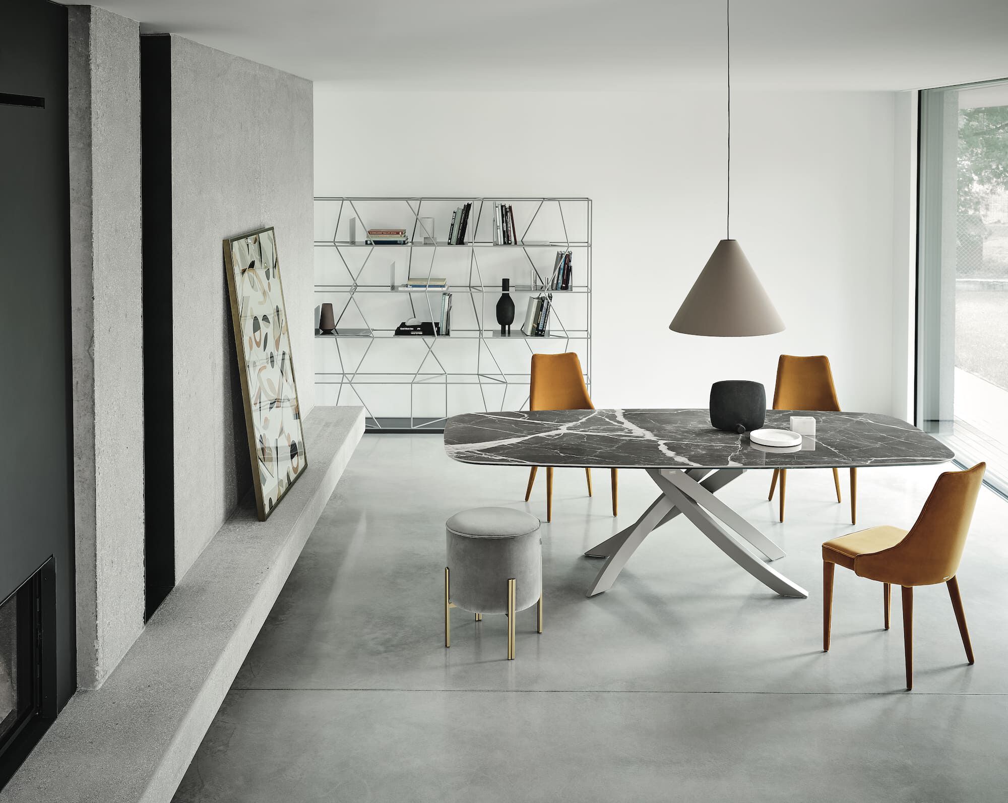 Стальной бочкообразный стол и SuperMarmo Bontempi Casa художественный ARCH-00049413 - Вид №1