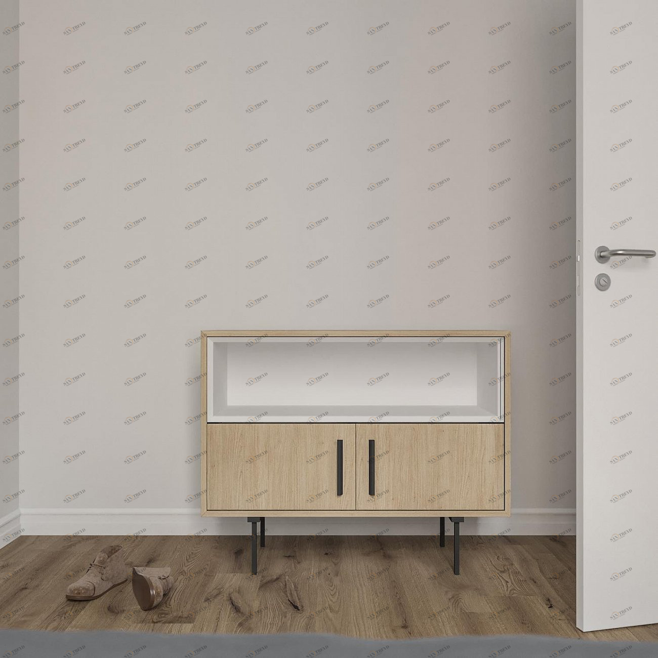 Тумба под телевизор с полкой 80х100 см бежевая с белым Модуль-А BRAGIN DESIGN TUBE 00-3862381 Бежевый;белый