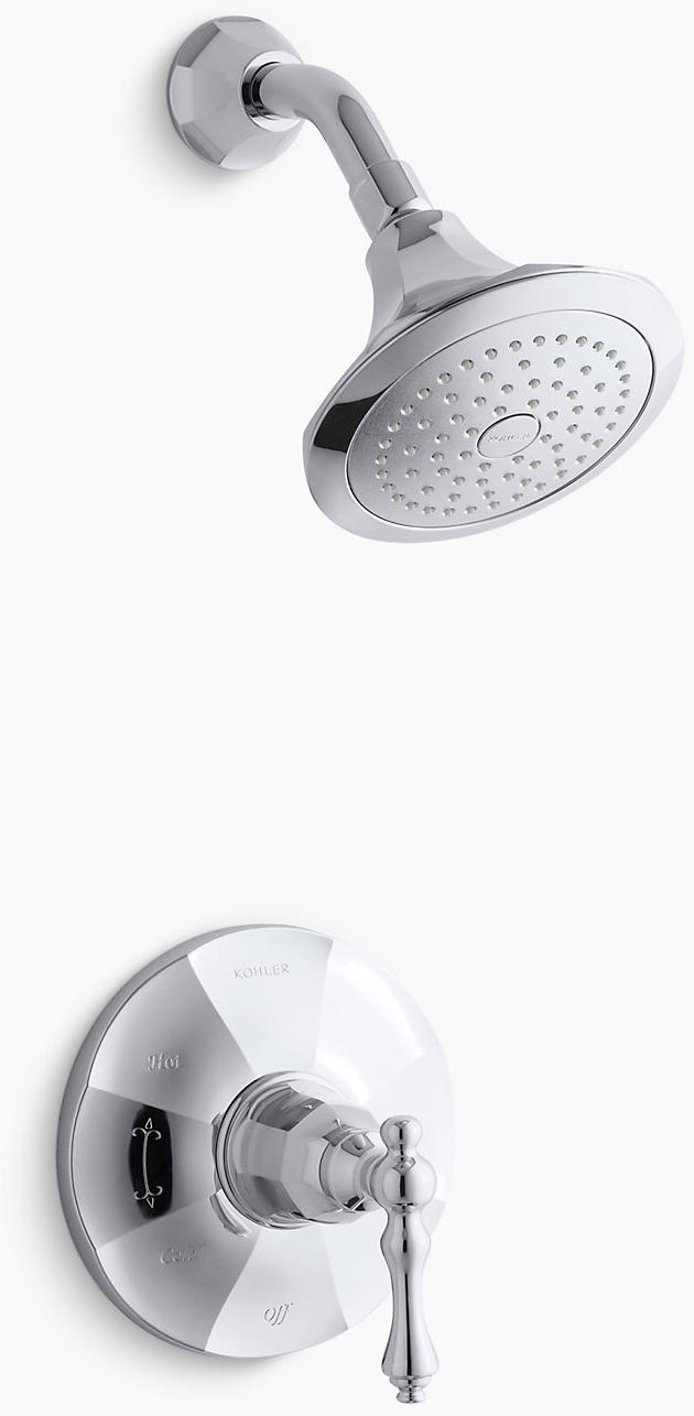 KOHLER Клапан для душа Kelston Rite-Temp с рычажной ручкой и насадкой для душа 2,5 галлона в минуту K-TS13493-4-CP  - Вид №1