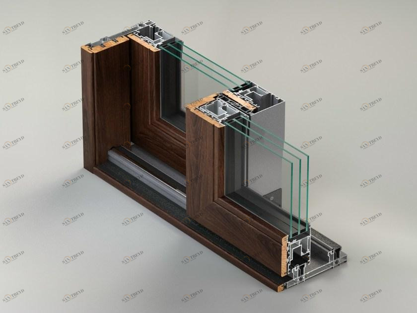 METRA Раздвижное окно с термическим разделением из алюминия и дерева sun-id-1448152