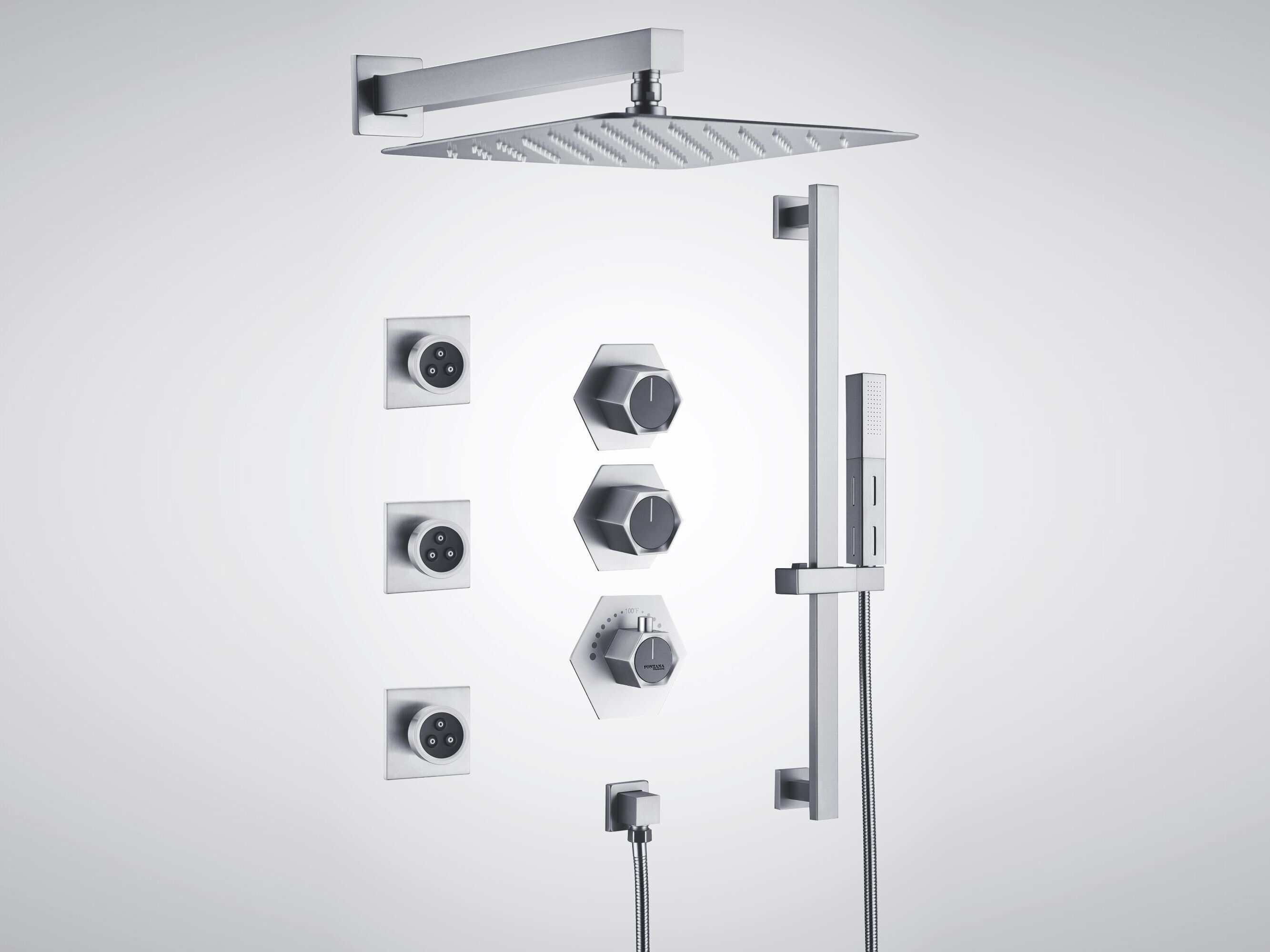 Встраиваемый термостатический набор для душа из нержавеющей стали с ручным душем Fontana Showers WOLKEN ARCH-00138018