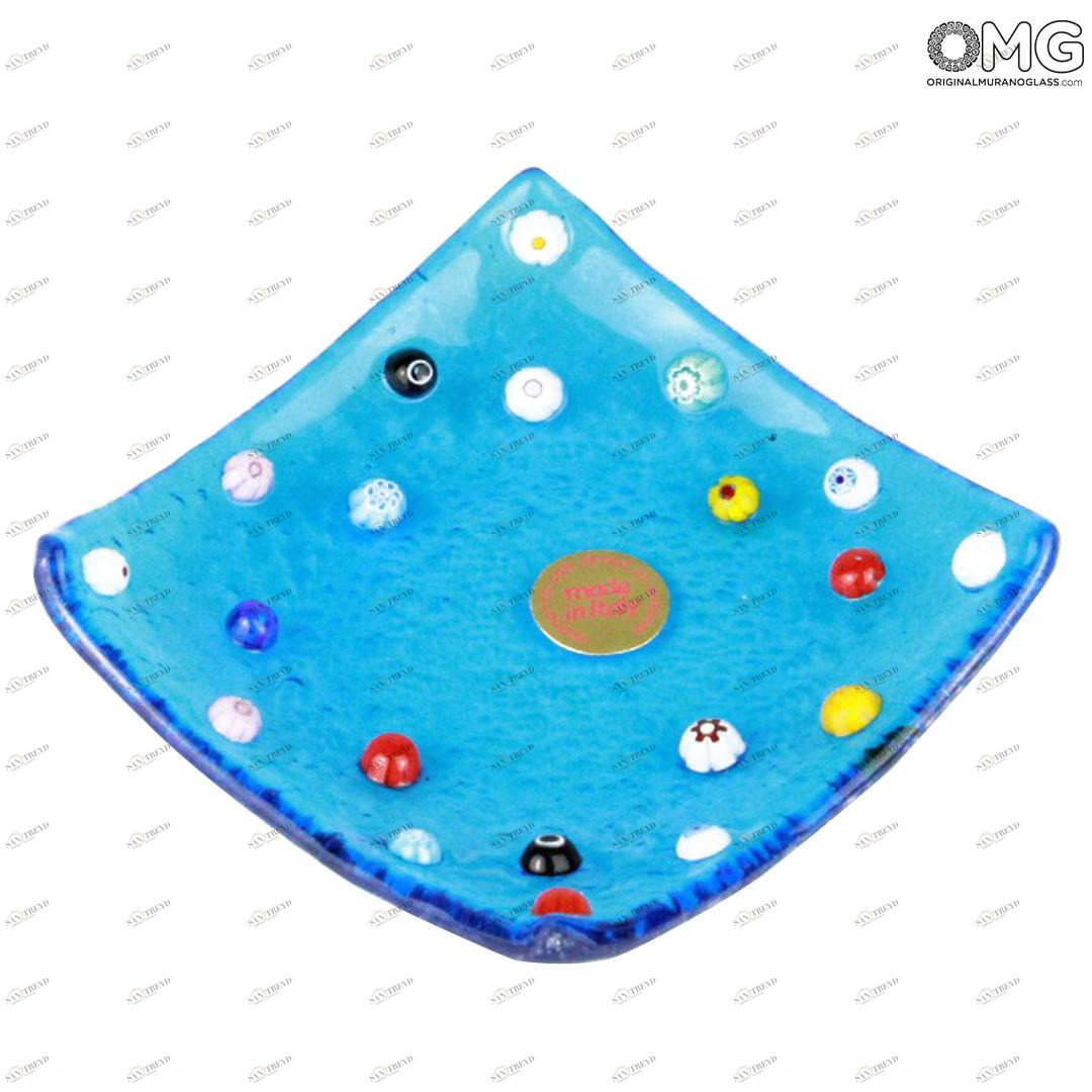 1661 ORIGINALMURANOGLASS Квадратное лазурное блюдце Муррина - муранское стекло 8 см 
