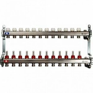 Коллектор из нерж. стали на 12 вых. с расходомерами, сливом и клапаном STOUT