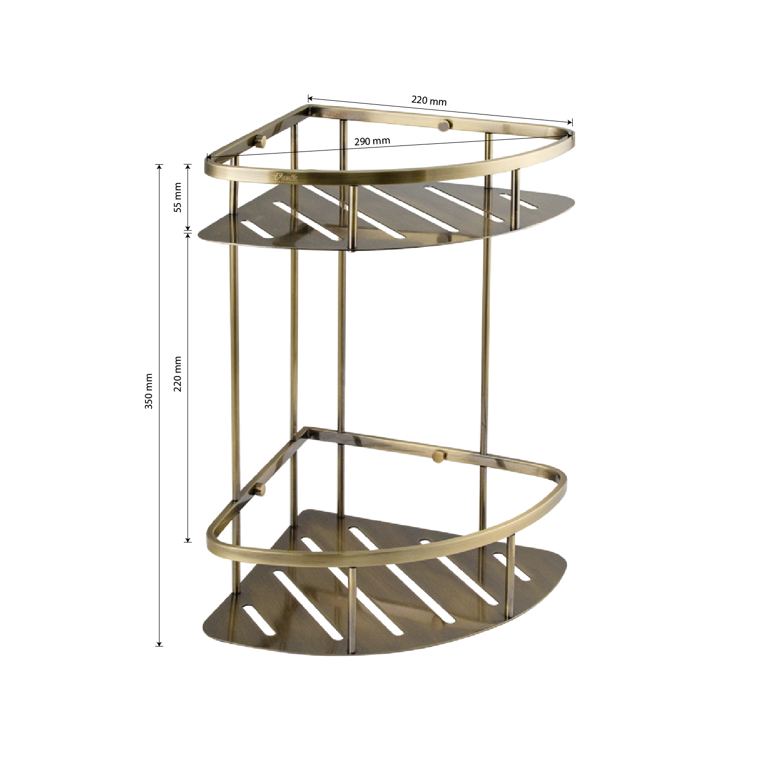 GFmark - Полочка угловая, овальная, с литым дном, двойная, 22 см - БРОНЗА, код: 77353  - Вид №3