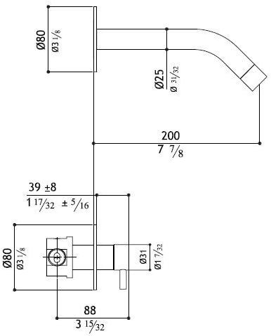 MGS Смеситель для ванны настенный из нержавеющей стали на 2 отверстия Minimal sun-id-1499829 - Вид №3