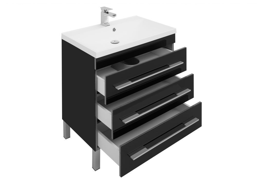 Мебель для ванной Aquanet Верона NEW 75 черный (напольный 3 ящика) 00231041 - Вид №3