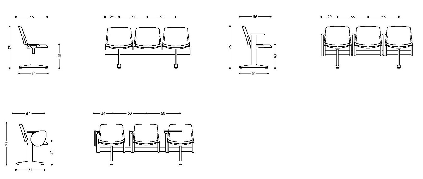Сиденье на деревянном брусе с подлокотниками с опрокидыванием LAMM New Modulamm ARCH-00022810 - Вид №8