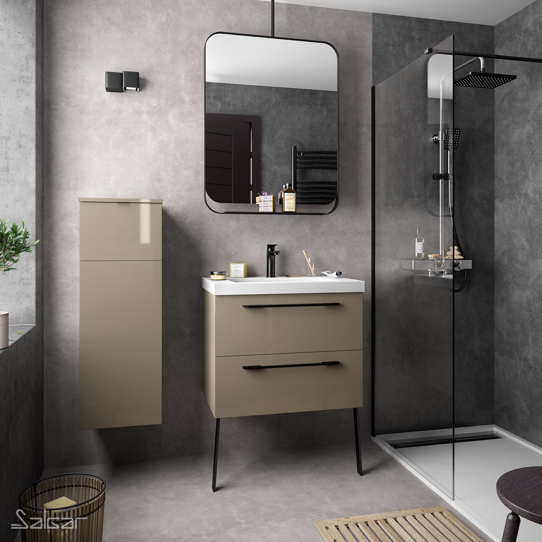 23292 SALGAR Мебель для умывальника FUSSION CHROME 700 2 ящика GLOSS TAUPE 697 x 540 x 450 мм Глянцево-серо-коричневый