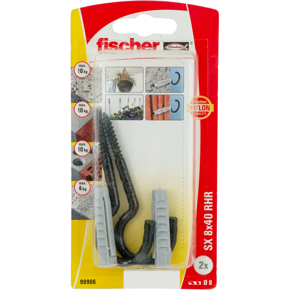 Дюбель для полнотелых материалов Fischer SX с крюком-полукольцом, 8x40 мм, нейлон, цвет коричневый, 2 шт. 12469850 STLM-2134132  - Вид №2