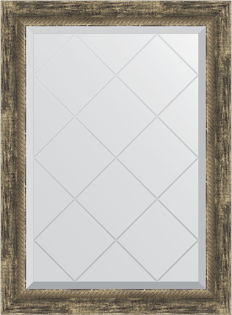 BY 4092 Зеркало с гравировкой в багетной раме - старое дерево с плетением 70 mm EVOFORM Exclusive-G