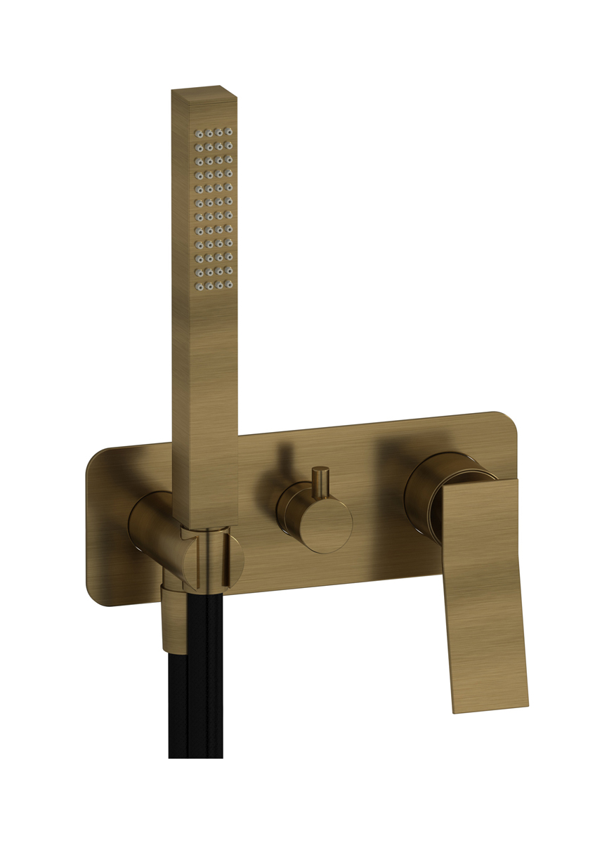Внешние части встроенного в стену смесителя на 3 потребителя в комплекте с душевым гарнитуром. WE ARE IB wa314np Modern Bronze Wave