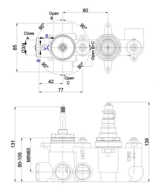 Термостатический смеситель для душа с 3 отверстиями и ручным душем CROSSWATER MPRO ARCH-00130307 - Вид №2