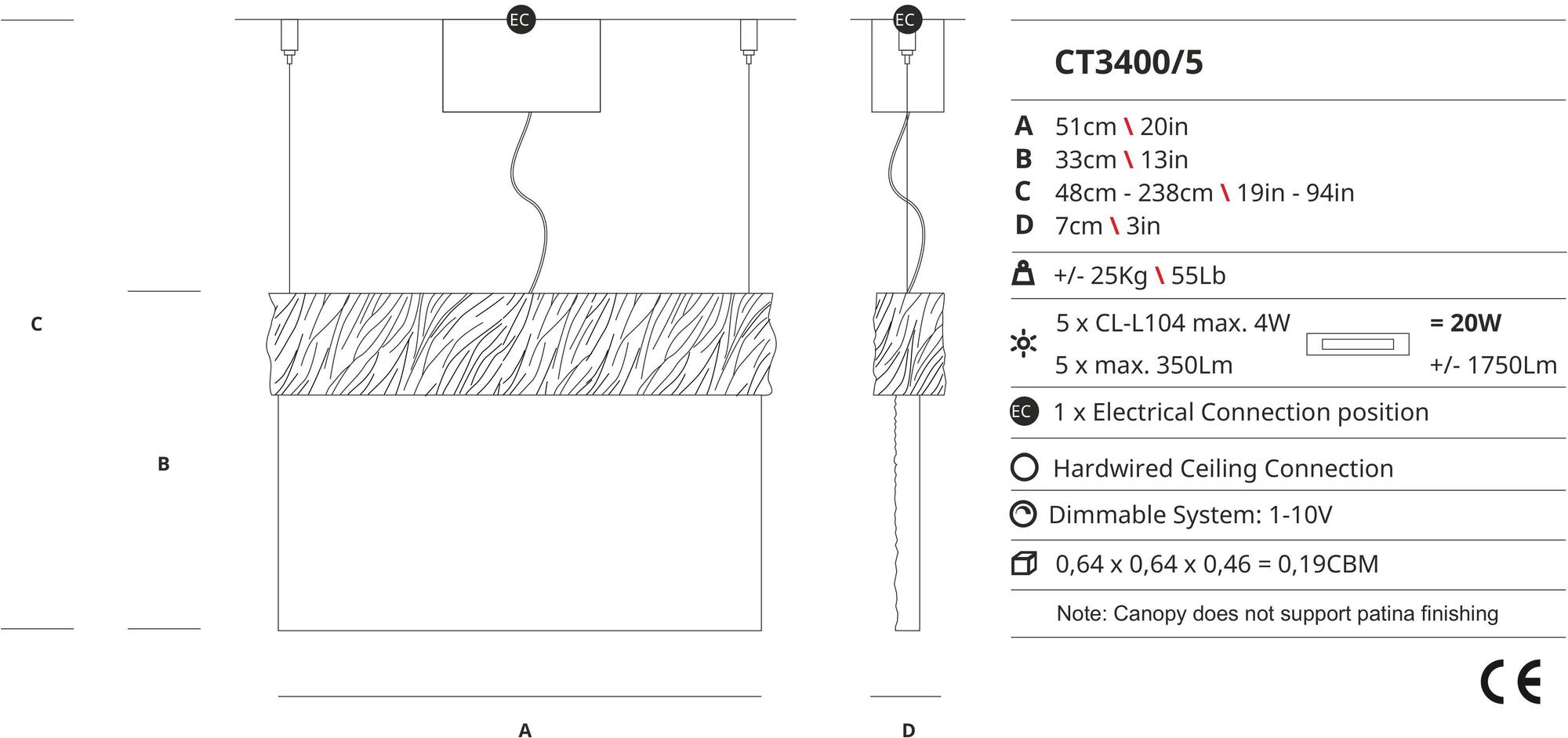 Serip Подвесной светильник из бронзы ручной работы Mondrian Ct3400/5 - Вид №1