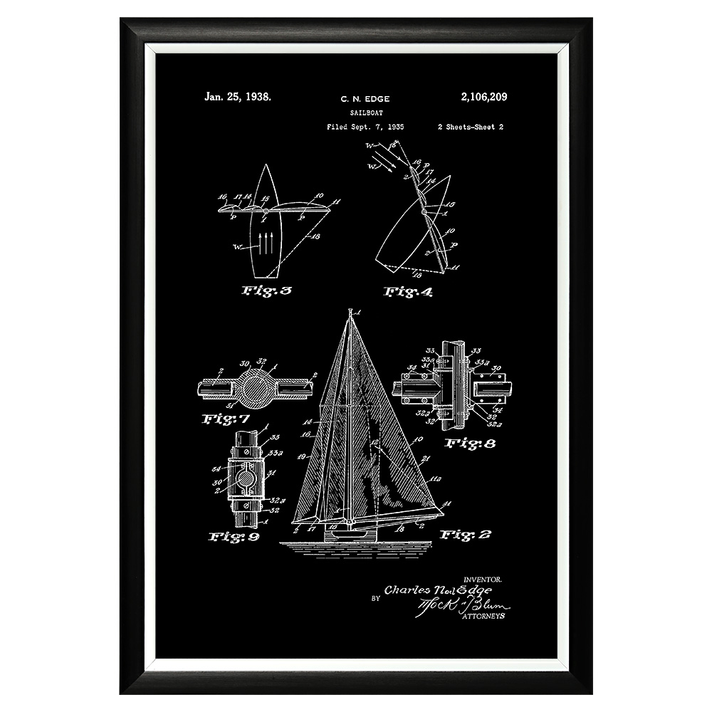 896519441_1818 Арт-постер «Патент на парусную лодку, 1938» Object Desire 