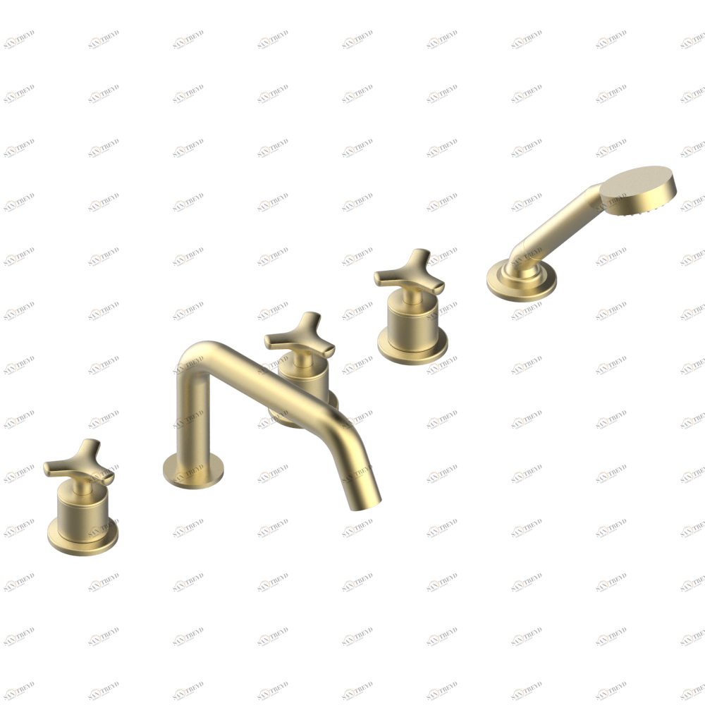 G7F-1132SG Смеситель устанавливаемый на борту ванны на 5 отверстий с душем, керамическим смесителем, 2 вентилями ¾" и изливом СУПЕР ГОЛИАФ Thg-paris Bondi Матовое светлое золото G7F 1132SG CAT.F