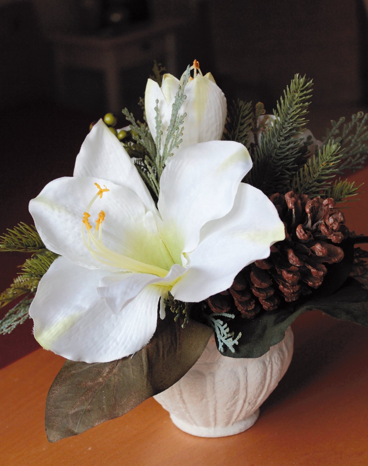 1477 778 a3 Композиция из искусственного амариллиса, горшок, 25 см, Ø 30 см, бежево-белый H-andreas  - Вид №7