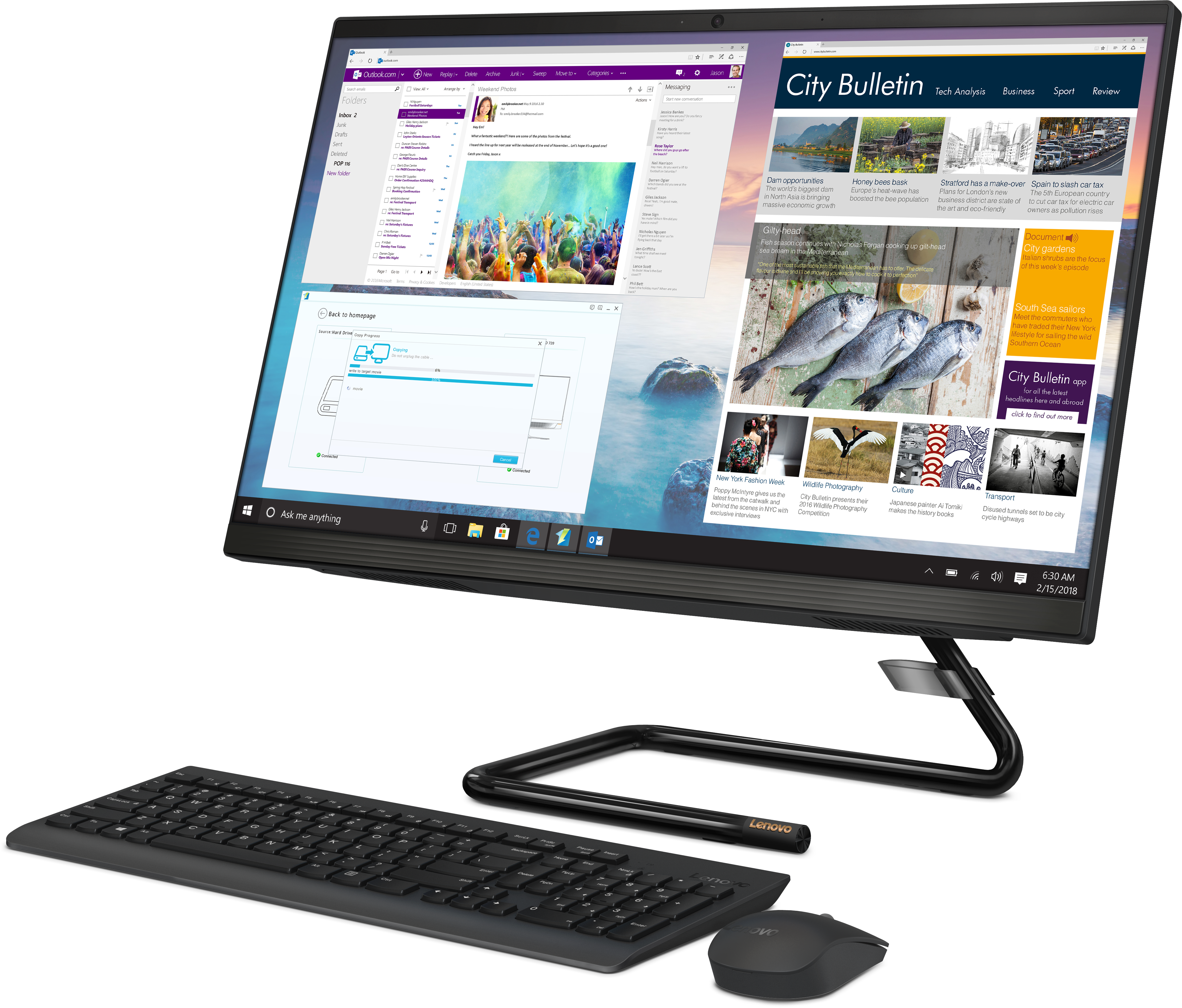F0E7003TRK ideacentre aio a340-24igm 23.8"(1920x1080 ips)/intel pentium silver j5040(2ghz)/8192mb/512ssdgb/dvdrw/int:intel uhd graphics 605/bt/wifi/war 1y/5.87kg/black/dos + клавиатура, мышь usb Lenovo Santreyd  - Вид №2