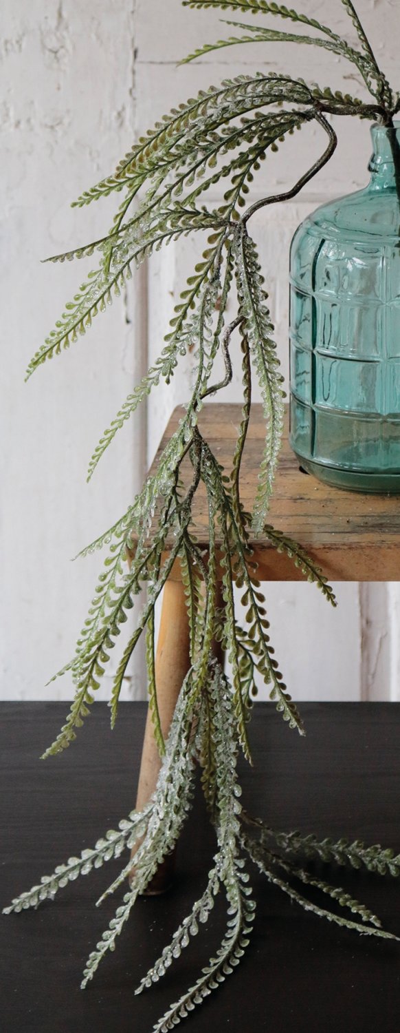 1193 819 a3 Папоротник подвесной искусственный, со снегом, 111 см, матовый зеленый H-andreas  - Вид №4