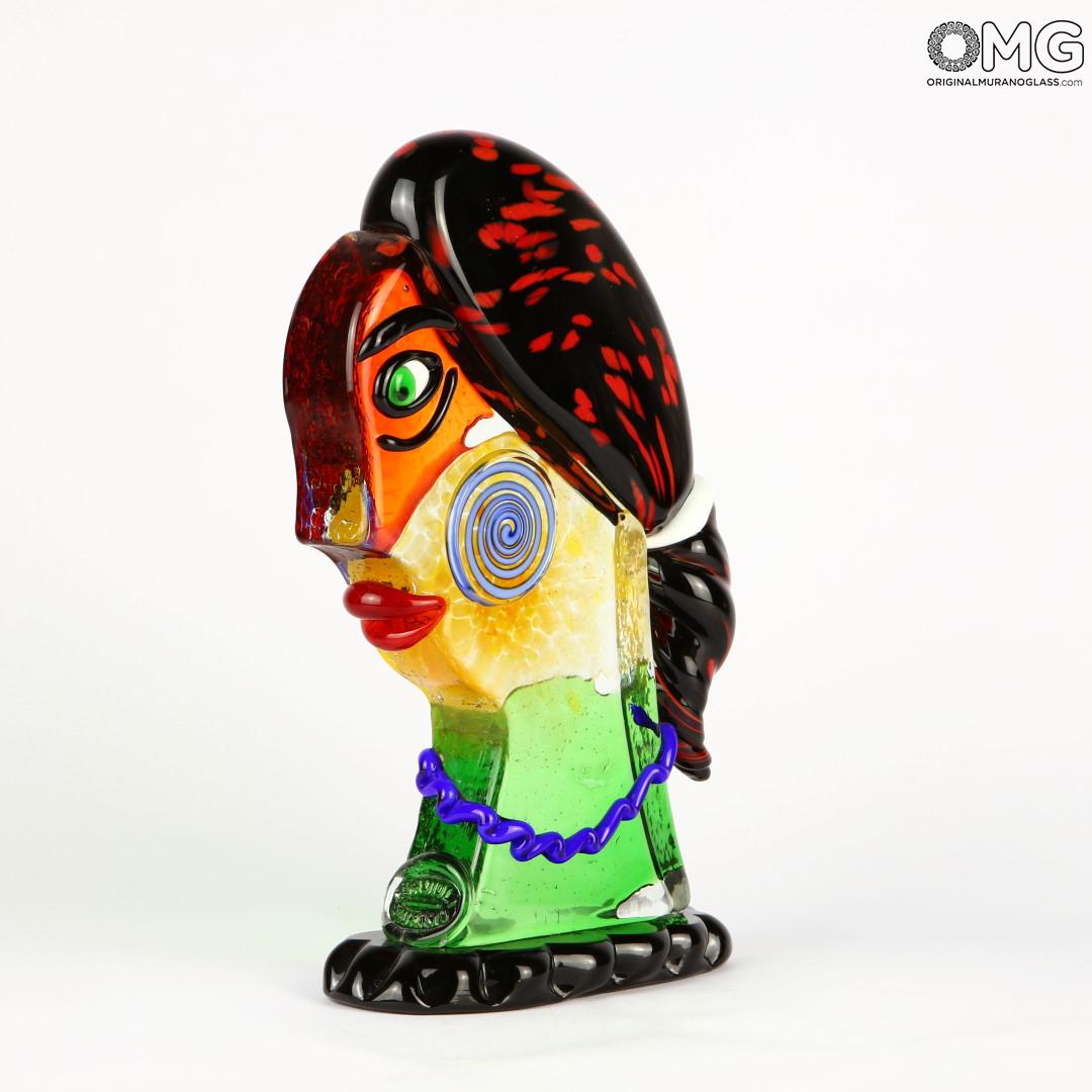 2685 ORIGINALMURANOGLASS Скульптура Голова Африканской Женщины - Pop Art - Original Murano Glass OMG 19 см  - Вид №1