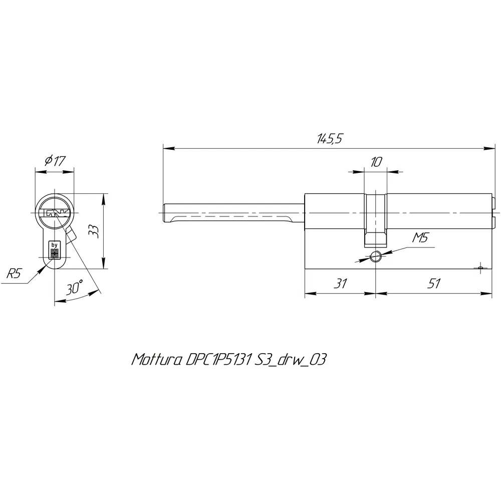 Цилиндр Mottura Project DPC1P5131 S3, 46x10x26 мм, ключ/шток, цвет никель, без вертушки 82393128 STLM-2063334 - Вид №4