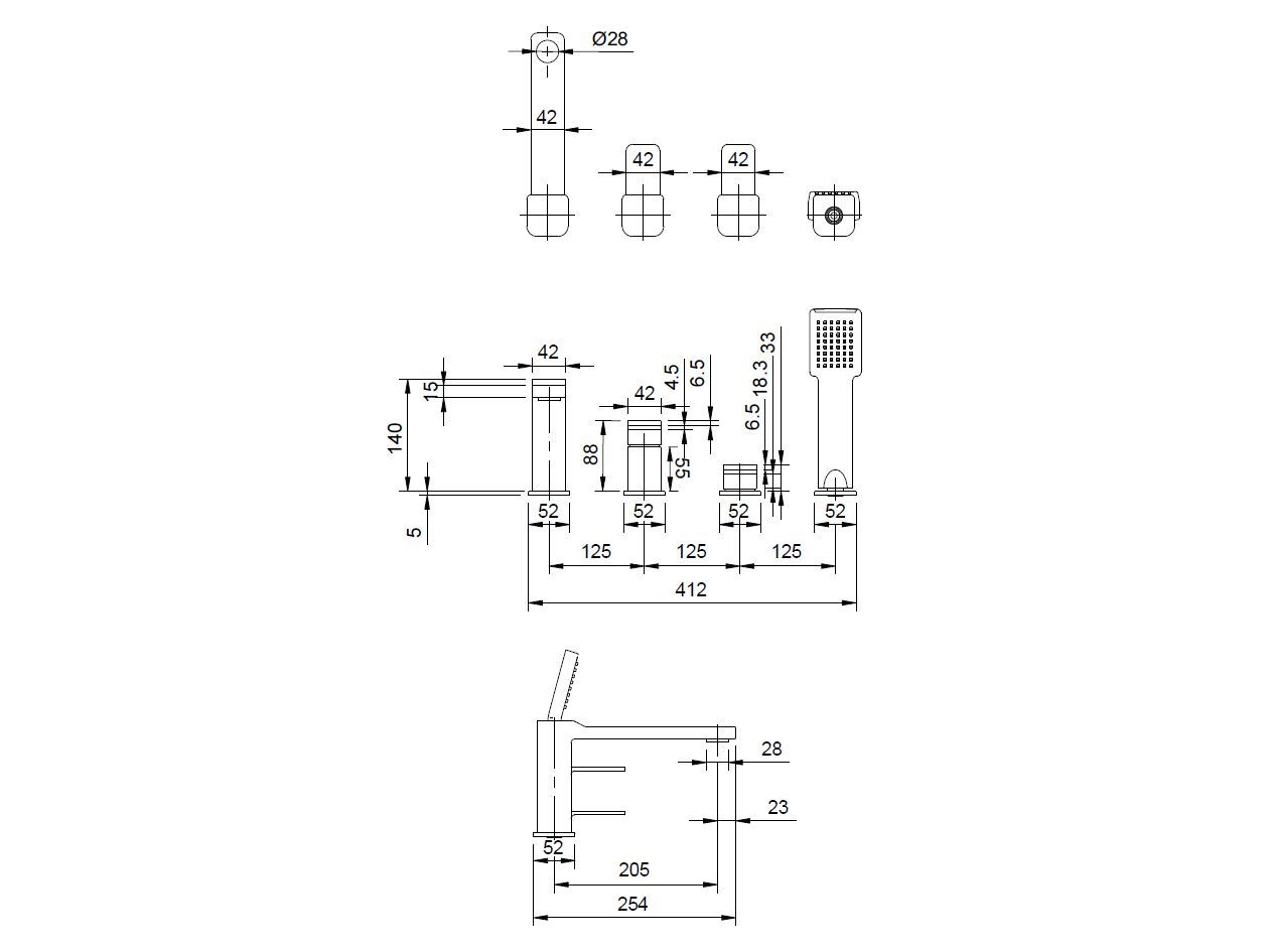 Смеситель для ванны с 4 отверстиями и ручным душем OMNIRES слайд ARCH-00066333 - Вид №4