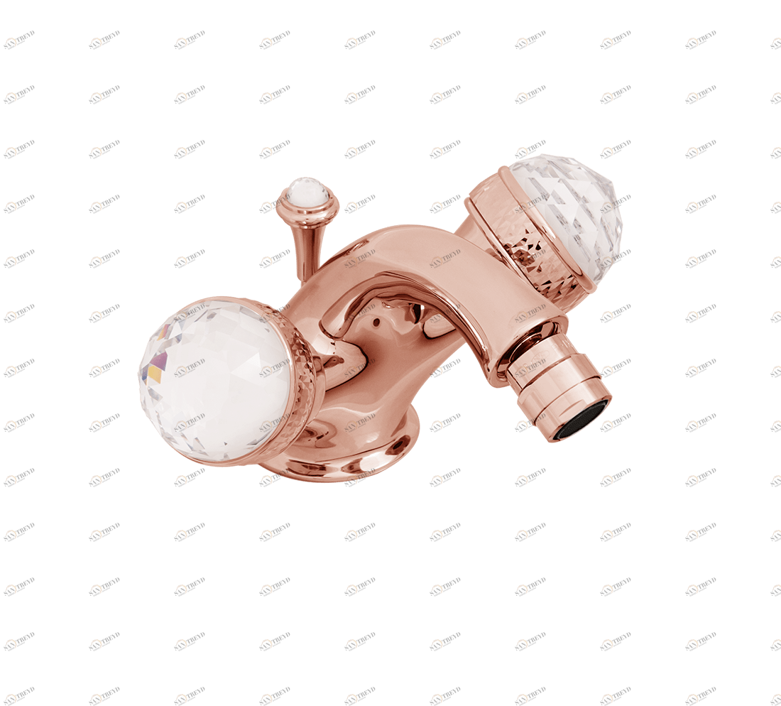 Gentry Home Смеситель для умывальника на три отверстия с выдвижным краном Crystal Rose gold GH100364