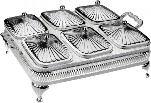10611746 Queen Anne Мармит для 6-ти блюд с крышками Queen Anne 47х35х15см, сталь, стекло, посеребрение Сталь нержавеющая с посеребрением, стекло
