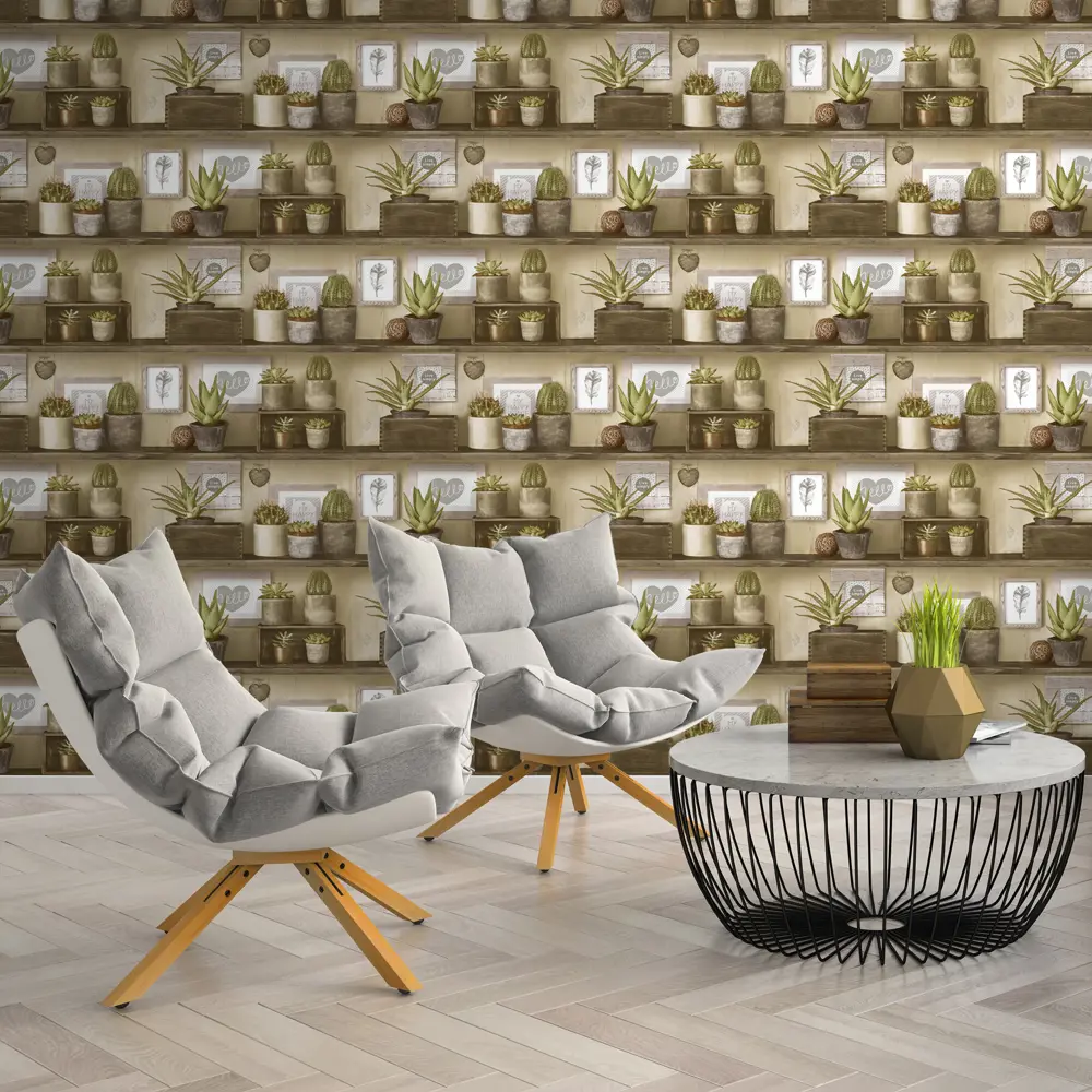 Обои бумажные Euro Décor «Cactus» 2016-05, 0.53x10 м, цвет коричневый 82024407 STLM-2070061 EURO DECOR Кактус - Вид №2
