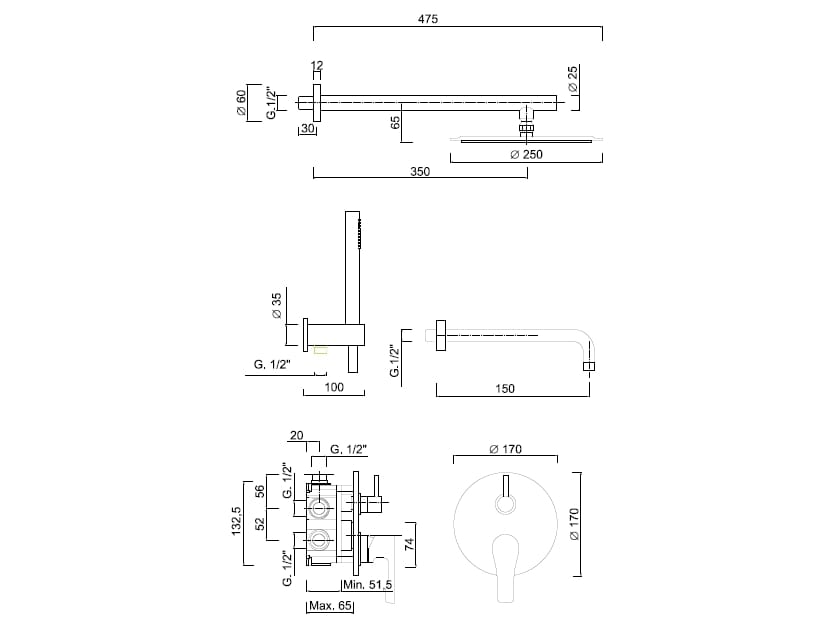 Набор для ванны с ручным душем Rubinetteria Giulini Ego ARCH-00002339 - Вид №1