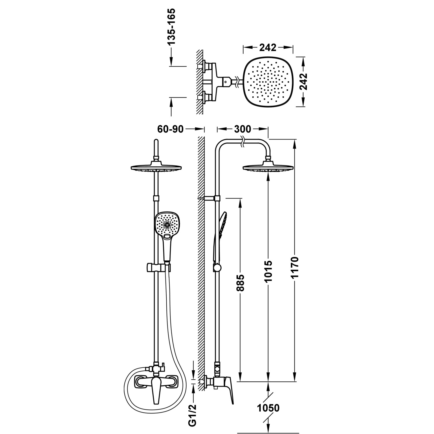 Двухходовой настенный смеситель для душа CANIGÓ PLUS с одной ручкой -21819101 TRES Canigo - Вид №1