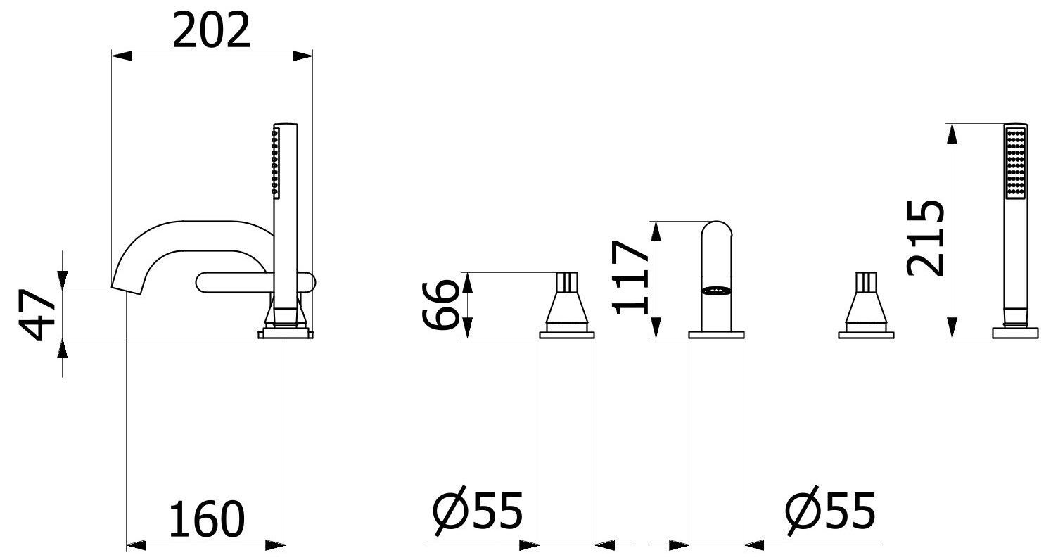 Однорычажный набор для ванны с 4 отверстиями и ручным душем IB Soho ARCH-00129716 - Вид №2